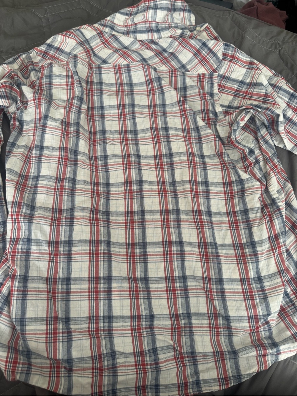 Wrangler White Plaid Button-Down Shirt with Red & Blue Stripes